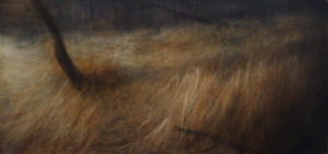 Maya Kulenovic: GRASSLANDS / LOCUS, 2018, oil on canvas, 32.5" x 67.5" (83cm x 171cm). 'Land' Series.