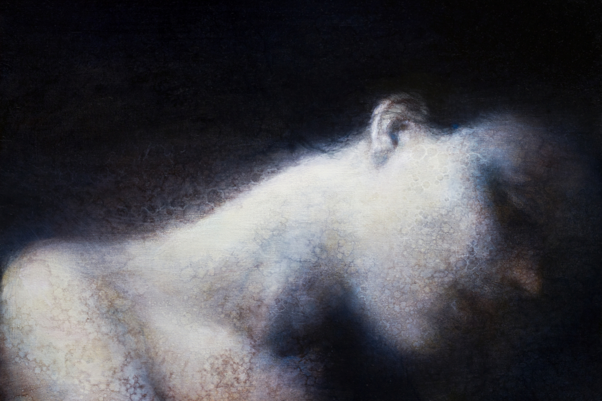 Maya Kulenovic: WHISPER, 2012, oil on canvas, 38" x 28" (96.5cm x 71cm). 'Faces' Series.