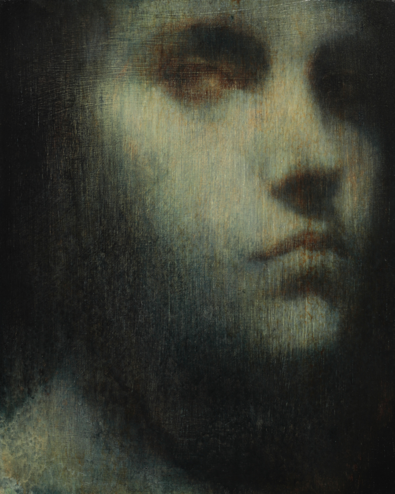 Maya Kulenovic; INTERLUDE No4, 2019. Oil on wood panel. 'Faces' series.