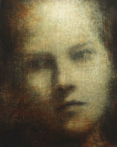 Maya Kulenovic: INTERLUDE No6, 2019, oil on wood panel, 20" x 16" (51cm, x 40.5cm). 'Faces' Series.