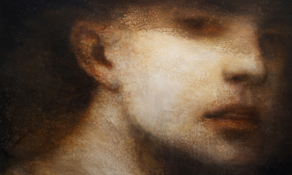 Maya Kulenovic: CORROSION, 2017, oil on canvas, 37" x 58.5" (94cm x 149cm). 'Faces' Series.