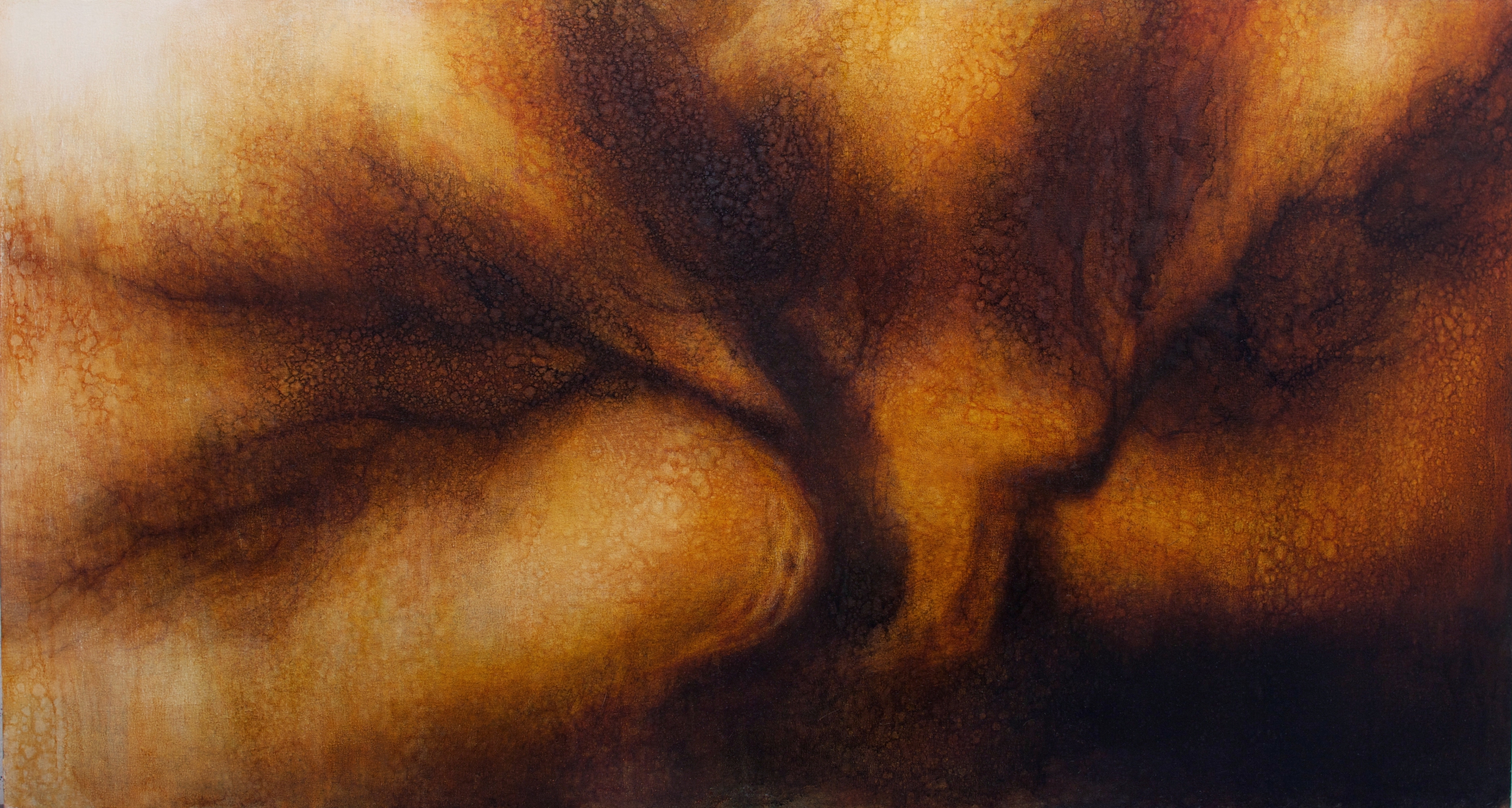 Maya Kulenovic: ORCHARD, 2017-18, oil on canvas, 37" X 67", 94cm X 171cm. 'Land' Series.