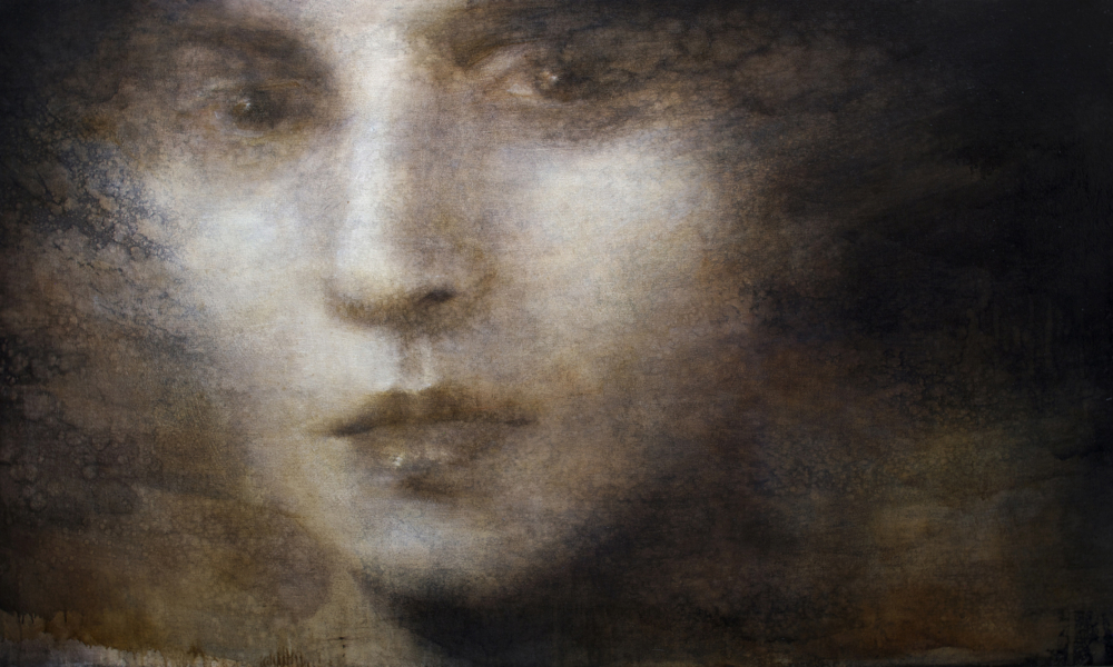 Maya Kulenovic: PERSISTENCE, 2017, oil on canvas, 37" x 60.5" (94cm x 154cm). 'Faces' Series.