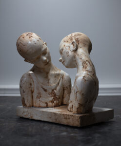Sculpture by Maya Kulenovic. SLEEPER / REMNANT, TWINS (Var. #4 and Var. #5), 2021. polymerized concrete, sand, iron oxide.